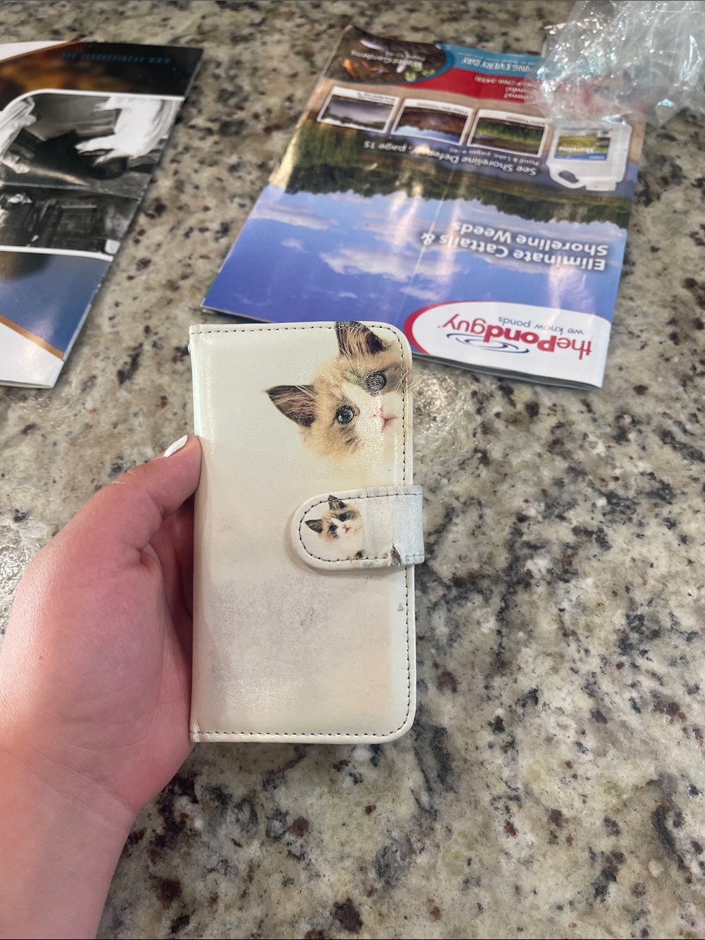 Cat Print Wallet Phone Case - White